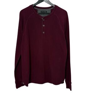 Banana Republic Men's Waffle-Knit Texture Henley Long Sleeve Shirt, Maroon, Sz L
